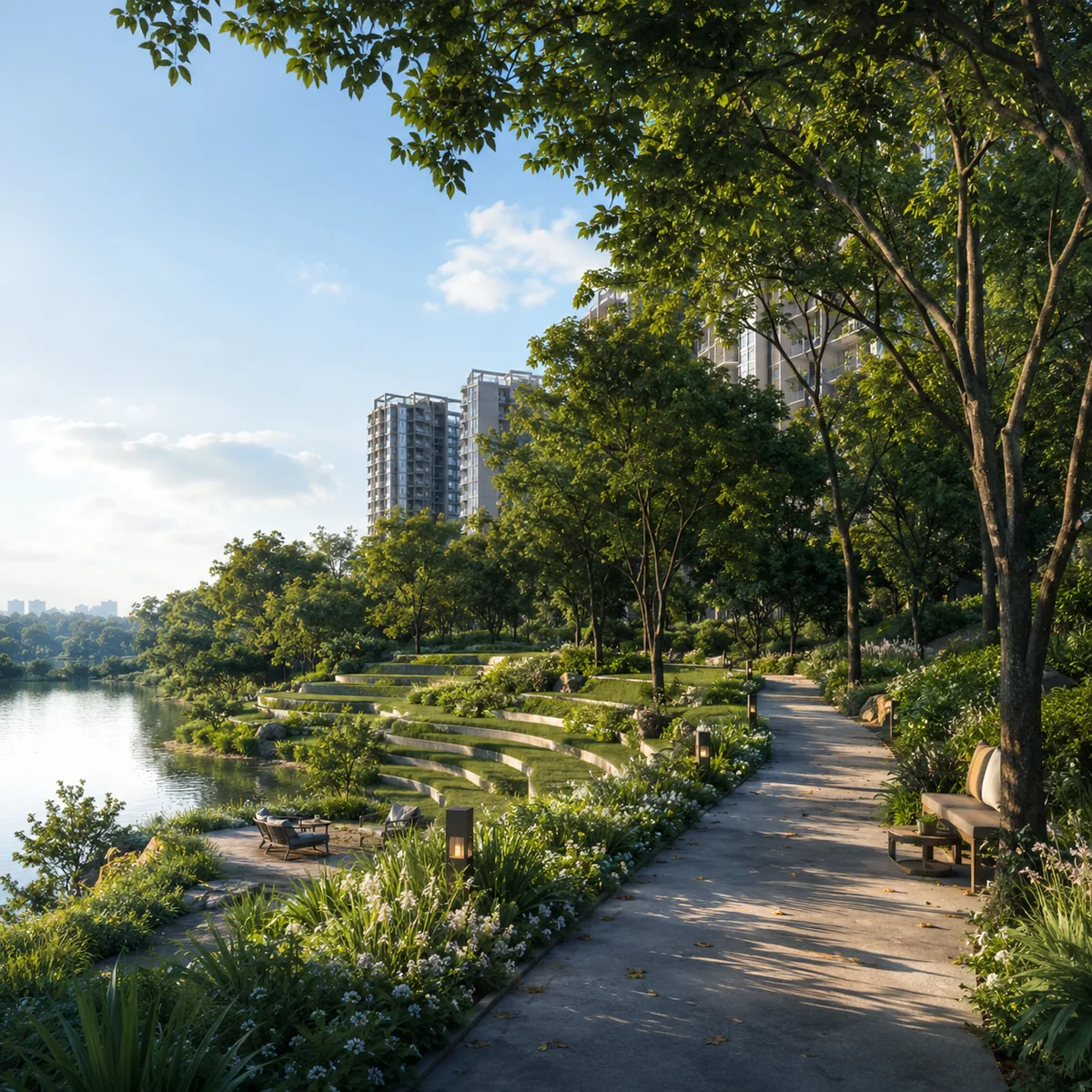 TVS Emerald Rayasandra landscaped garden and walking trail