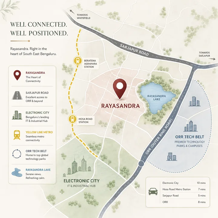 TVS Emerald Rayasandra location map showing nearby landmarks
